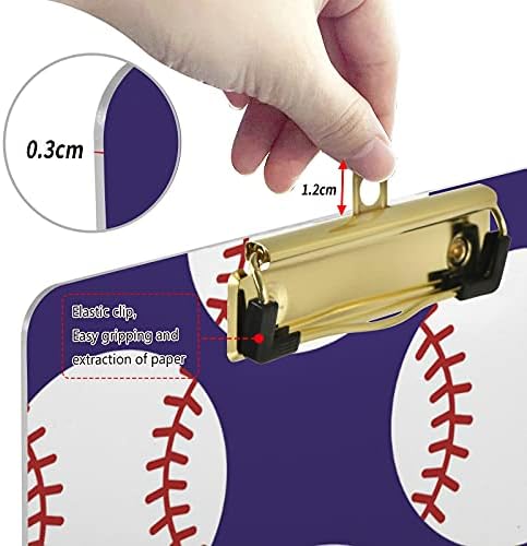 Baseball Lila Műanyag Vágólap 9x12.5Akril Papírok Alacsony Profilú Klip A4 Letter Méretű, nagy teherbírású