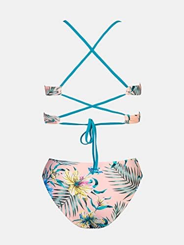 CUPSHE Női Fürdőruha Bikini Szett Két Darab Virágos fürdőruha Felső Cikkcakk Csipke Vissza Reverzibilis