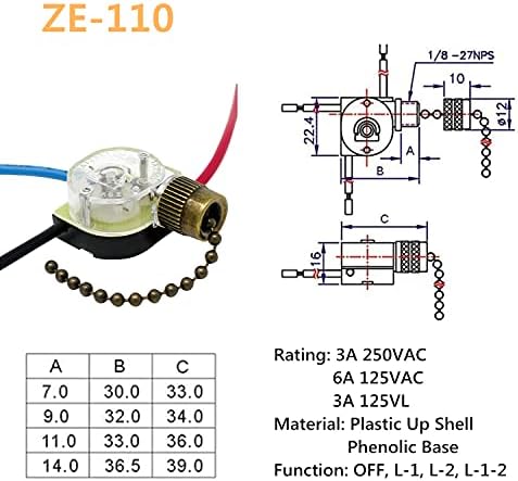 Mennyezeti Ventilátor Kapcsoló ZE-110 Zing Fül Ventilátor Kapcsoló Út 3 fokozatú Ventilátor Kapcsolóval,