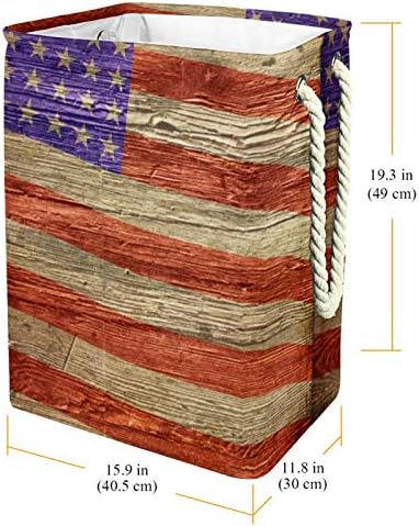 DEYYA Vízálló Szennyes Kosarat Magas, Erős Összecsukható Retro Amerikai Zászló Grunge Fa Textúra Nyomtatás