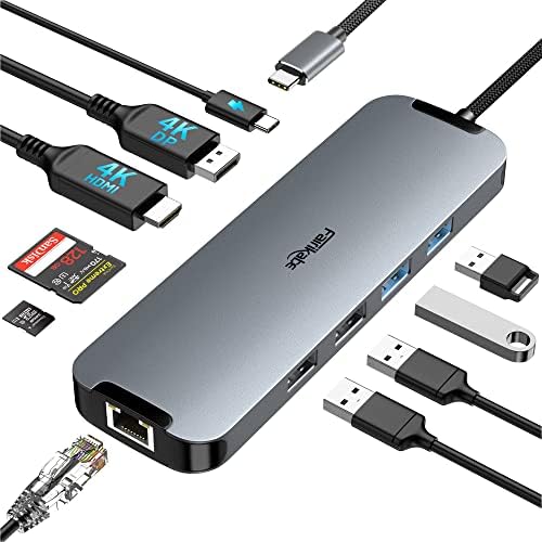 USB-C Elosztó HDMI 4K60Hz, USB C Dokkolóállomás DisplayPort, USB-C Thunderbolt 3 Hub Laptop Dokkoló Állomás