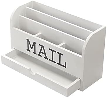 Cregugua Fehér Asztal Szervező Fa Mail Tároló doboz asztali office home,5 rekeszes Fiók (4 × 11.8x7 a)