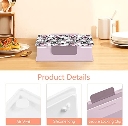MNSRUU Bento Box Rózsaszín Virágos Koponya Ebédet Bento Box Felnőtt Gyerekek 1000 ML Újrafelhasználható