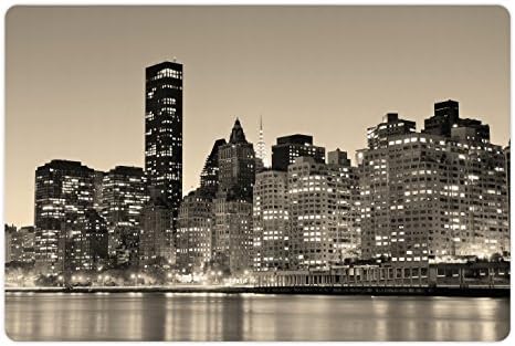 Ambesonne New York-i Pet-Mat az Étel, a Víz, a Manhattan Látképét Éjszaka East River Panorámás Híres Város