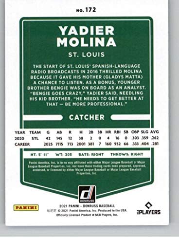 2021 Donruss Holo Lila 172 Yadier Molina St. Louis Cardinals Baseball Trading Card