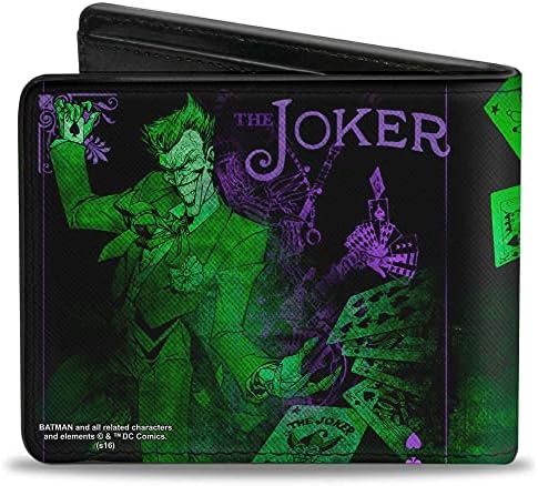 Csat-Le mens Csat-le Pu Bifold - a Joker Kártya Essek Jelent, Fekete/Zöldek/Lila Pénztárca, Többszínű,