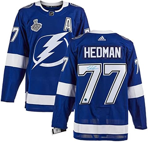 Victor Hedman Tampa Bay Lightning Aláírt 2021 Stanley-Kupa Adidas Jersey - Dedikált NHL-Mezek
