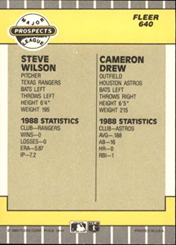 1989 Fleer 640 Steve Wilson/Cameron Drew Kilátások NM-MT RC Újonc