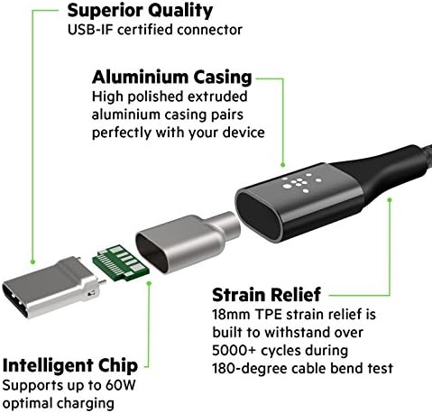Belkin MIXIT DuraTek Kevlar USB-C (USB C Típusú) USB-C Kábel, 4 Láb (Ezüst)