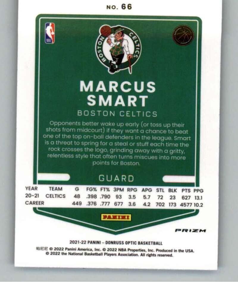 2021-22 Donruss Optikai Kék Sebesség 66 Marcus Okos Boston Celtics NBA Kosárlabda Trading Card