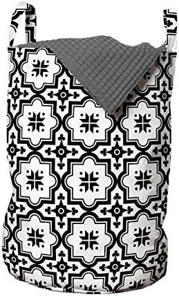 Ambesonne Marokkói Mosoda Táska, fekete-Fehér Minta Keleti Építészet Ihlette Dizájn, Ovális alakú, Szimmetrikus,