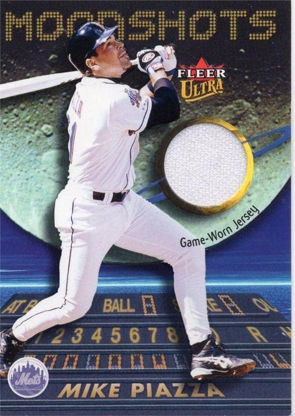 Mike Piazza játékos kopott jersey-i javítás baseball kártya (New York Mets, JZ) 2003 Fleer Ultra Moonshots