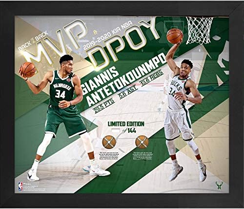 Giannis Antetokounmpo Milwaukee Bucks Keretes 20 x 24 2020 NBA legértékesebb JÁTÉKOSA & DPOY Kollázs Csapat-Régen