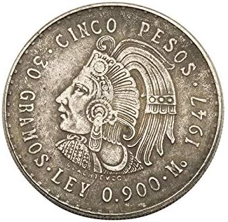 Gyönyörű Érme Mexikói Sas Ezüst Dollár 1947-Ben Mexikó 5 Peso Ezüst Érme Ezüst Kerek Antik Érme Külföldi