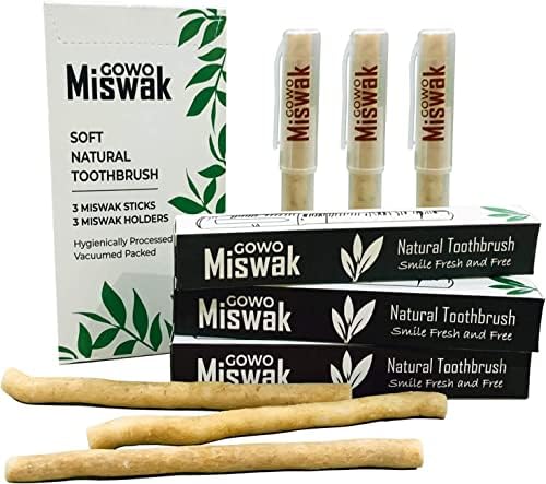 GOWO 3 Csomag Miswak Botokat, valamint Tulajdonosai - Természetes Fogfehérítő Készlet - Természetes Fogkefe