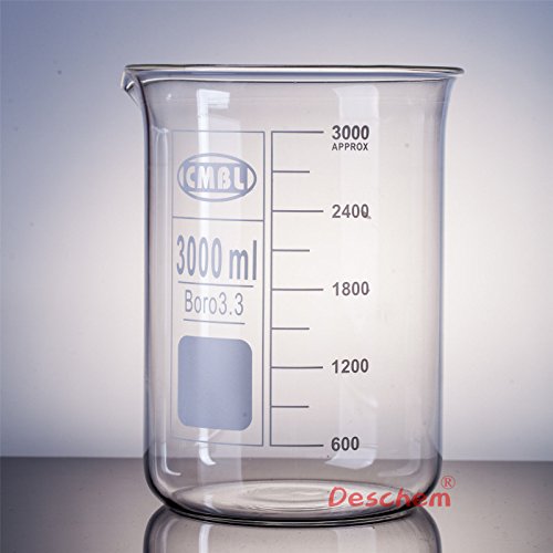 Deschem 3000mL Üveg Edény,3 Literes,Alacsony Formában,Jó Minőségű,Labor Boroszilikát Üveg