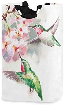 YYZZH Akvarell Madarak Kolibri cseresznyevirág Virágok Nyári Kert, Fehér Nagy Mosoda Táska, Bevásárló