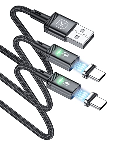 Kuulaa Mágneses c Típusú Kábel 6ft, 2Pack Gyors Töltés USB-C Kábel 6 Méter LED, Fonott Nylon QC 3.0 Gyors