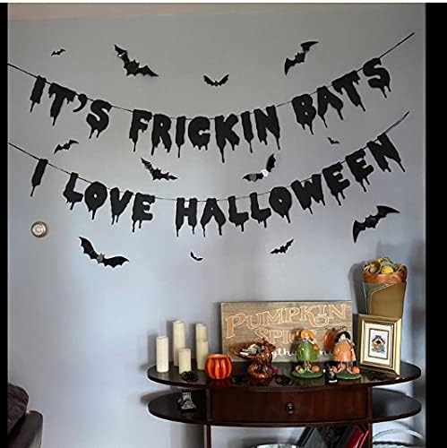 Fekete Csillogó Ez az Átkozott Denevér Szeretem a Halloween Banner - Halloween Téma Party Dekoráció,Halloween