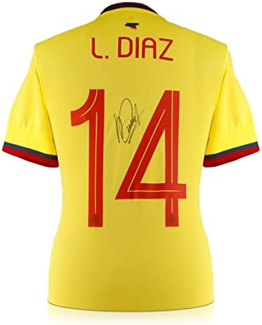 Exkluzív Emlékek Luis Diaz Aláírt Kolumbia 2022 Foci Mez. Deluxe Keret