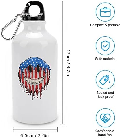 Amerika USA Zászló Mosolygó Arcot Sport Víz Üveg Aluminium Üveg Száját Kulacs Utazási Bögre Fedő Fém Horoggal