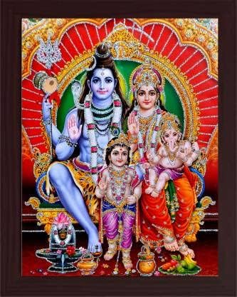 Shiv Parivar Bholenathparivar Képkeret Pooja Kép, vallási kép Hindu Isten, Istennő Méret 16X13 hüvelyk