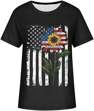 Tini Lányok Póló Rövid Ujjú Blúzok Tshirts Legénység Nyak Amerikai Csíkos Napraforgó Virág Grafikus Póló