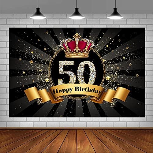 SENDY 7x5ft Boldog 50 Születésnapi Party Fotózás Hátteret, Csillogó Fekete-Arany Korona Hátteret Férfi