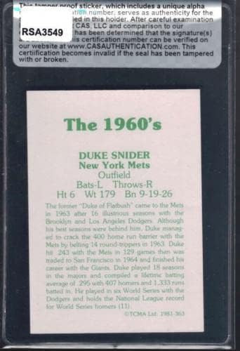 1981 Tcma Herceg Snider Autogram Kártya Cas-Hitelesítés Rsa3549 - MLB Dedikált Baseball Kártyák