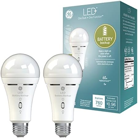 GE LED+ Tartalék Akkumulátor LED Izzó, Újratölthető Sürgősségi Izzó áramkimaradások + Elemlámpa, A21 Normál