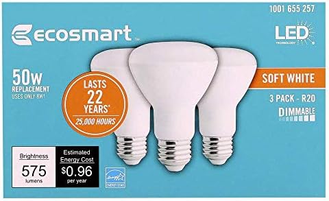 (3 csomag) EcoSmart BR20 Puha, Fehér LED-es, Szabályozható, 575-Lumen, 2700K, 8 W-os (50 Wattos Egyenértékű)