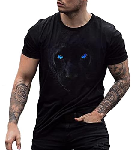 Plus Size póló Férfi 3D Fekete Tigris Nyomtatott Póló, Nyári Rövid Ujjú O Nyakú Sport Póló, Laza Tornaterem