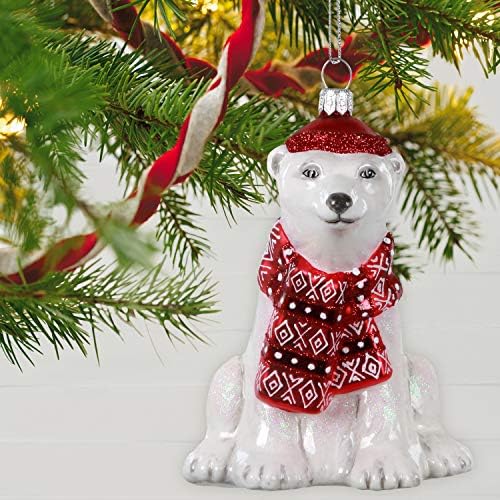 Hallmark Emlék Karácsonyi Dísz 2020, jól Öltözött jegesmedve, Fújt Üveg (3499QK1431)