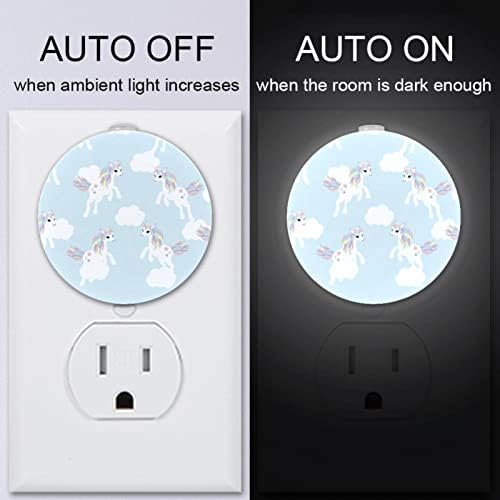 2 Csomag Plug-in Éjjeli LED-es Éjszakai Fény, Kék Egyszarvú Design Alkonyat-hogy-Hajnal Érzékelő Gyerek