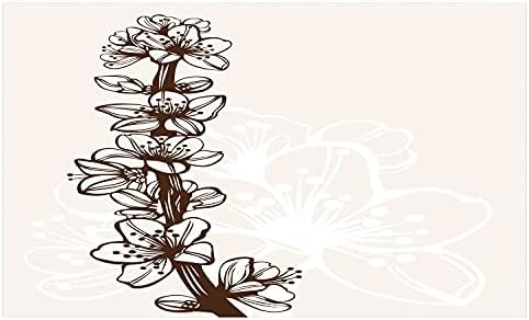 Ambesonne Mandula Virág Kerámia Fogkefe Tartó, Virág Design Kézzel Rajzolt Ág Szirmok a Bézs Árnyalatú