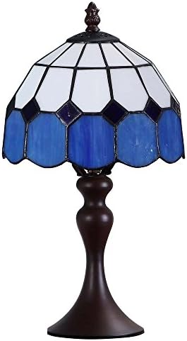 Bieye L10468 Tenger Kék Földközi-Tiffany Style ólomüveg Kis asztali Lámpa 8 Hüvelyk Széles Lámpaernyő,