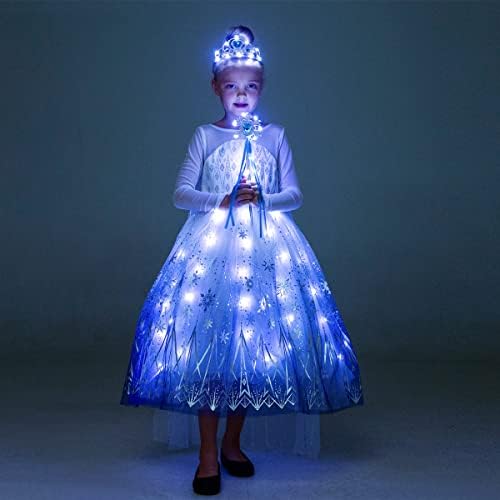 QooGoo Lányok Hercegnő Jelmez Ruha LED világít Divatos Ruhák Fel