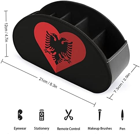 Albánia Lapos Szív Zászló Távirányító Tároló Doboz PU Multi-funkciós TV Távirányító Birtokosai Szervező