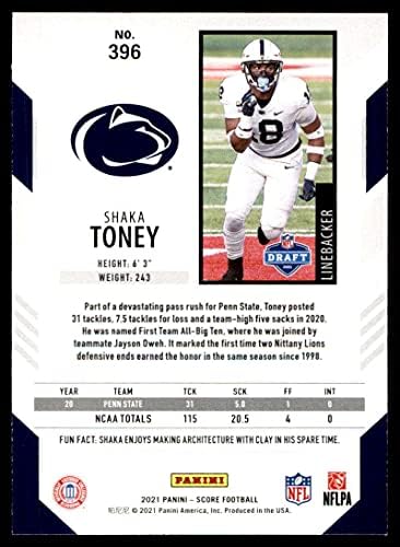 2021 Pontszám 396 Shaka Toney RC Újonc Penn State Nittany Lions NFL Labdarúgó-Trading Card