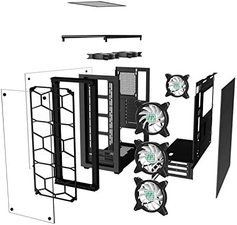 MUSETEX Fantom Fekete ATX Mid-Tower Esetben, 6 RGB Rajongók USB3.0 2, Edzett Üveg Panelek, Játék PC-n