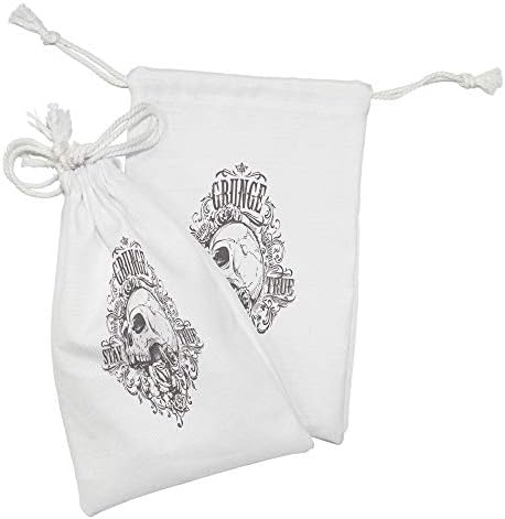 Ambesonne Grunge Szövet táska 2, Skull and Rose Művészeti Vintage virágmintás fekete-Fehér Tetoválás,