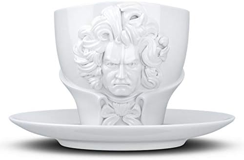 FIFTYEIGHT TERMÉKEK Tehetség Porcelán Kávés Csésze Csészealj, Beethoven Arcát Kiadás, 8.7 oz. Fehér (Egy