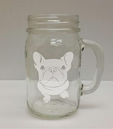 Boldog francia Bulldog Kölyök 16oz Üveg Befőttesüvegben - Kézzel Vésett - Made in USA, Nagy ajándékok