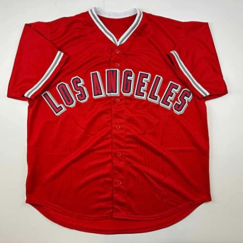 Fax Dedikált Mike Pisztráng Los Angeles-i LA Anaheim Piros Reprint Lézer Auto Baseball Jersey Méret Férfi