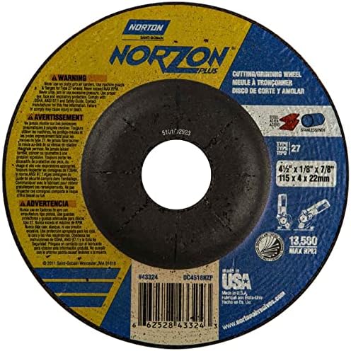 Norton 66252843324 4-1/2x1/8x7/8. NorZon Plusz SGZ CA/ZA Csiszolás, Vágás Kerekek, Típus 27, 24 Finomság,