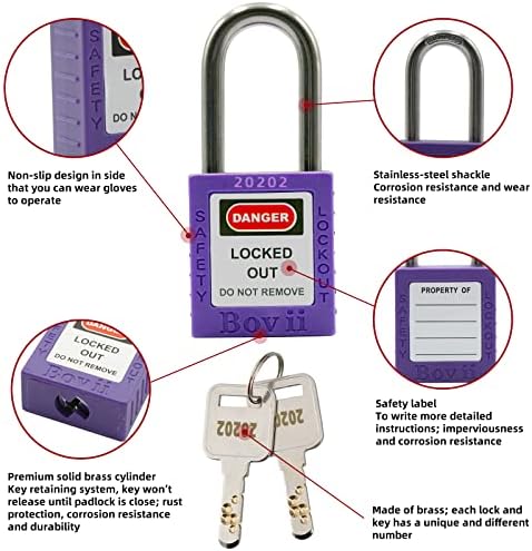 Boviisky 6 Lila, Kulcsos Különböző, 2 Kulcs Per Zár, OSHA Megfelelő Lockout Tagout Zárak