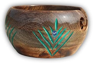 Tömör Fa Kézműves Kézzel, Fából készült Fonal Bowl - Mangó fa Gyönyörűen Kialakított Antik Fonal Tál Kötés,