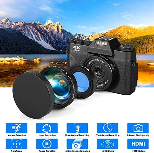 Vlogging Kamera, Acoletty 4K 48MP Digitális Kamera a Fotózás, 16X Digitális Zoom, 52 mm-es Széles Látószögű