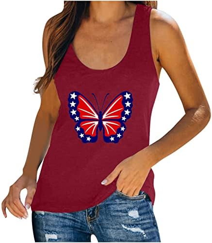 Hazafias Tartály Tetejét a Nők USA Zászló Csillagok, Ujjatlan T-Shirt Pillangó Nyomtatás Tartály Ing július