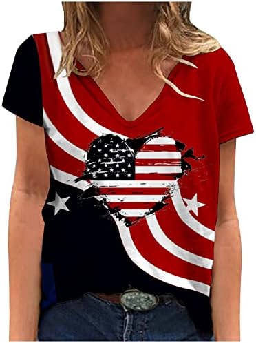USA Zászló Grafikai Tees a Nők, Szexi Vneck Blúzok július 4-én Ruhák Rövid Ujjú Tshirts Függetlenség Napja